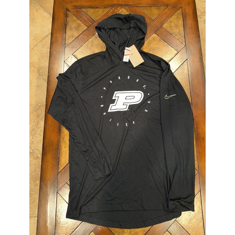 Nike Purdue Boilermakers Hooded Shirt Mens Medium Athletic Cut Dri Fit Black